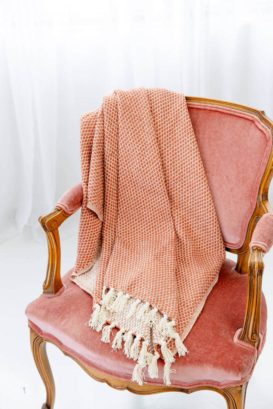 Woven Coral Throw Blanket - Recycled Cotton