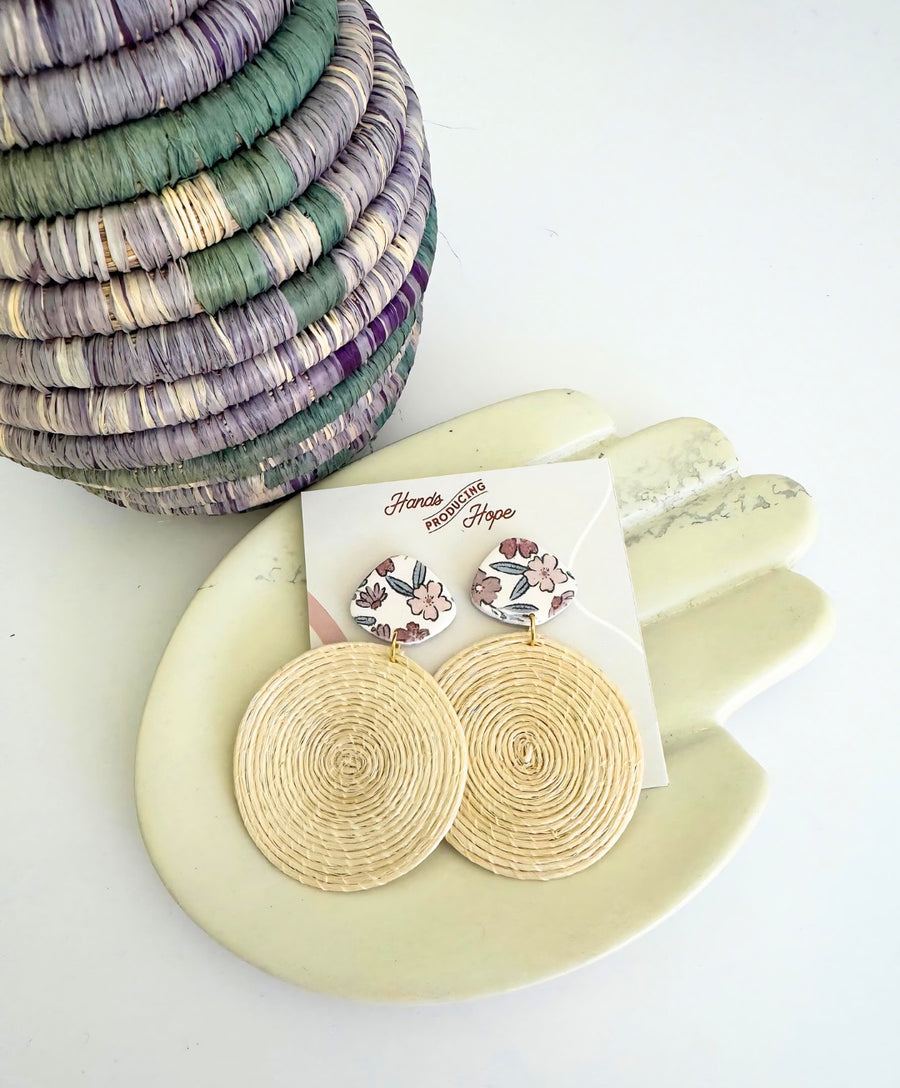 Floral Woven Disc Earrings