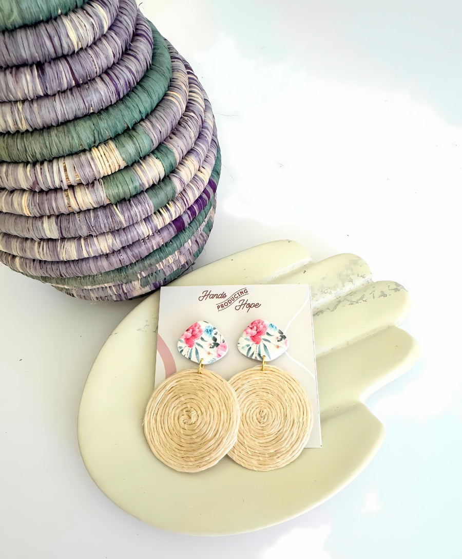 Floral Woven Disc Earrings