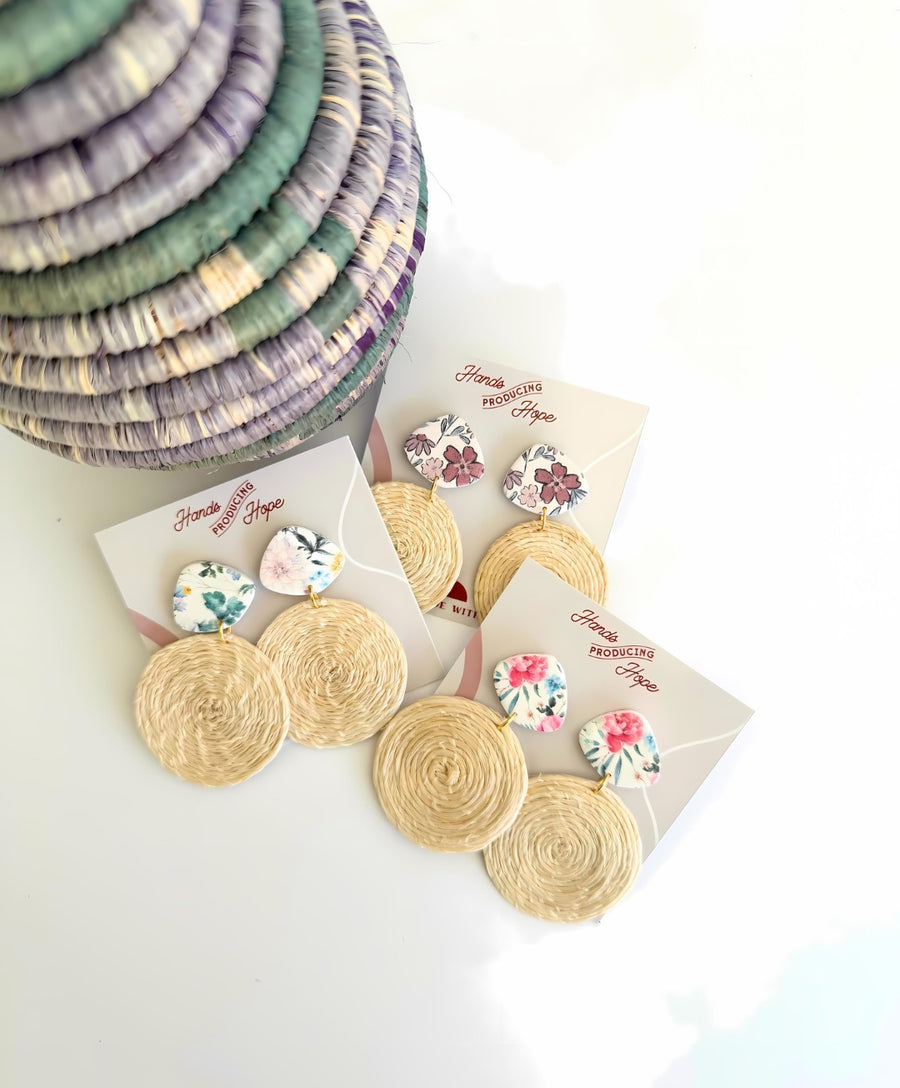 Floral Woven Disc Earrings