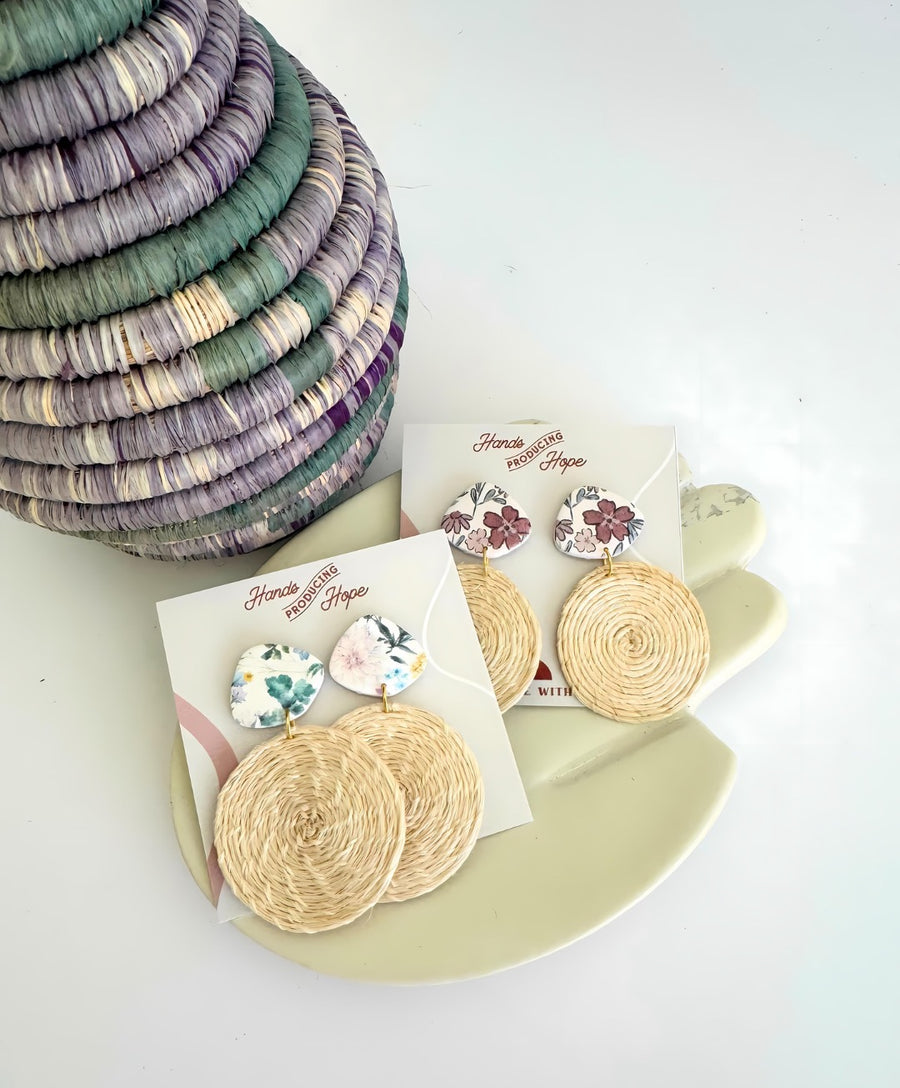 Floral Woven Disc Earrings