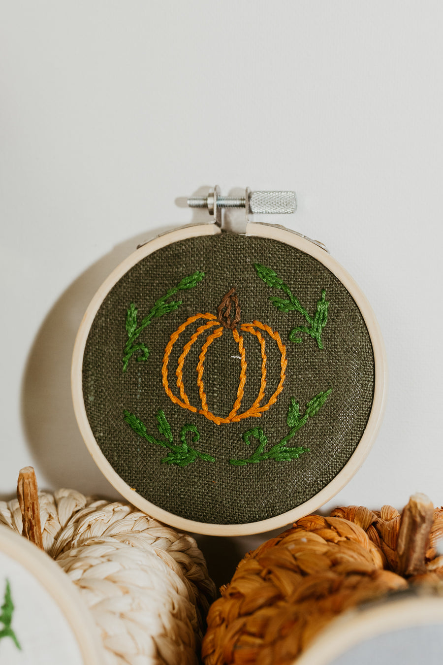 Pumpkin with Greenery Embroidery Hoops